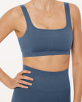 Ribbed Seamless Square Neck Padded Adjustable Sports Bra