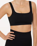 Ribbed Seamless Square Neck Padded Adjustable Sports Bra