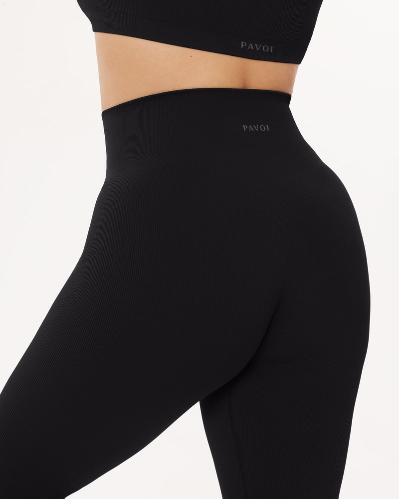 Seamless Ribbed Full-Length High-Waisted Leggings