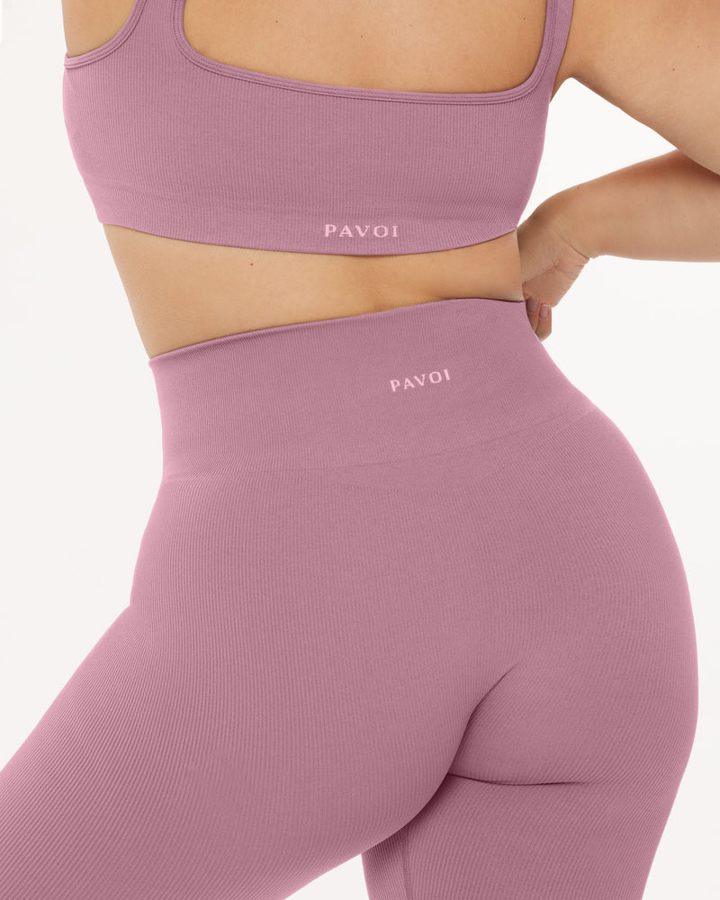 Seamless Ribbed Full-Length High-Waisted Leggings