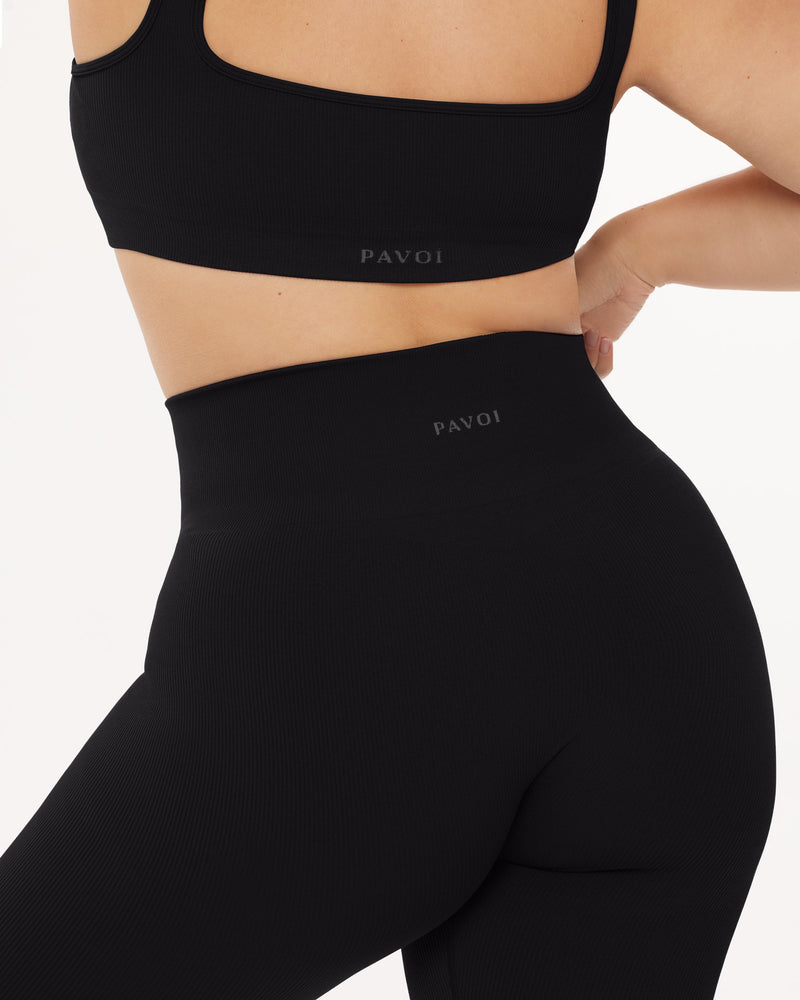 Seamless Ribbed Full-Length High-Waisted Leggings