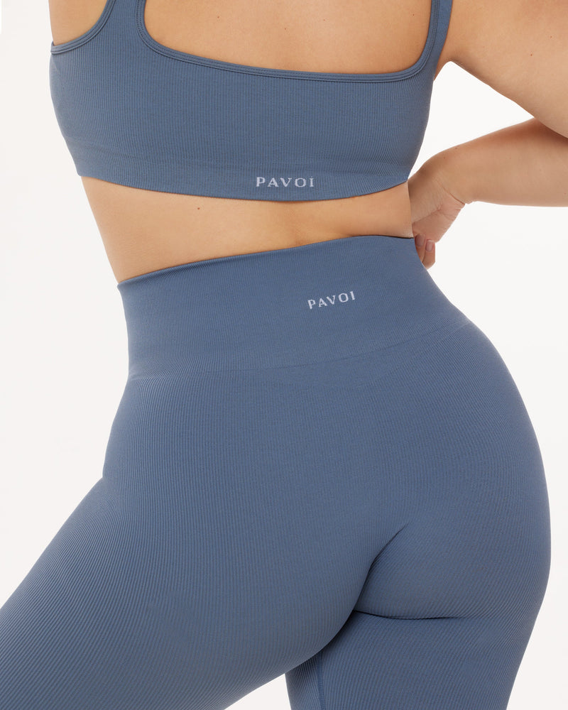 Seamless Ribbed Full-Length High-Waisted Leggings