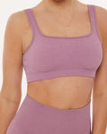 Ribbed Seamless Square Neck Padded Adjustable Sports Bra