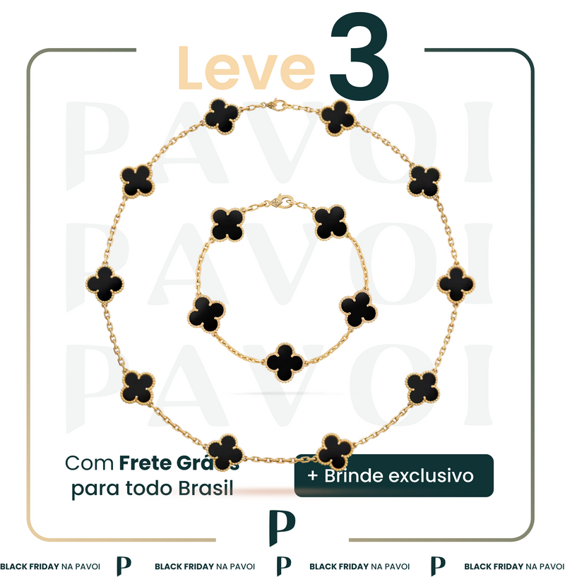 COMBO 10 - COMBO PULSEIRA E CORRENTE VAN CLEEF BLACK GOLD SORTE