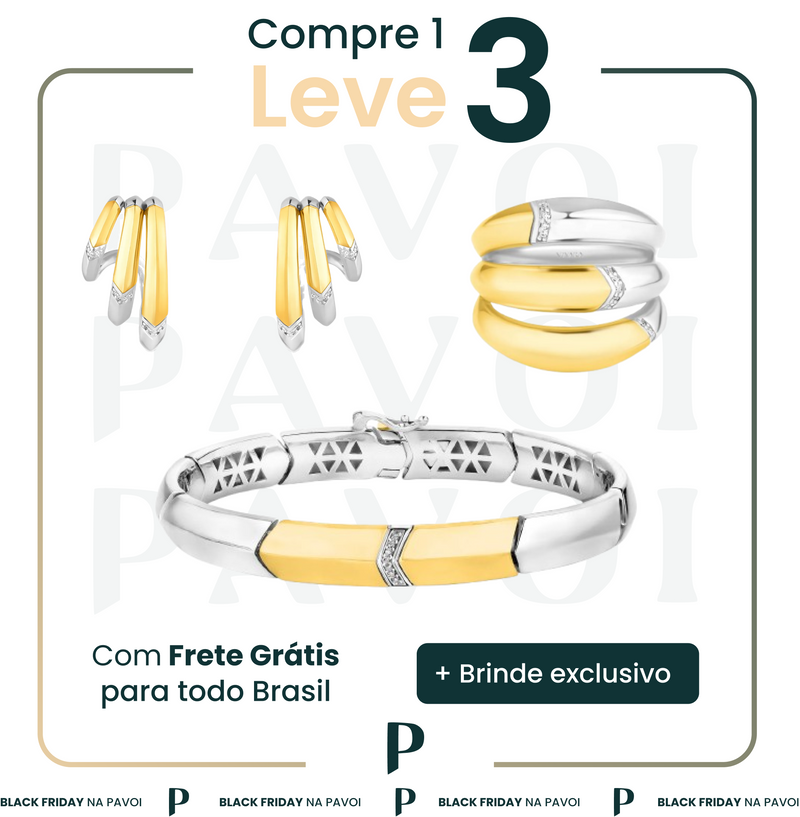 COMBO 1 - COMBO ANEL, PULSEIRA E BRINCOS PRAGOLD MISTO