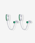 PAVOI - Chained Huggie Hoop with Green CZ Stud