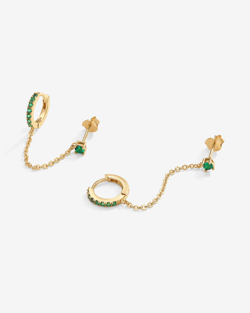 PAVOI - Chained Huggie Hoop with Green CZ Stud