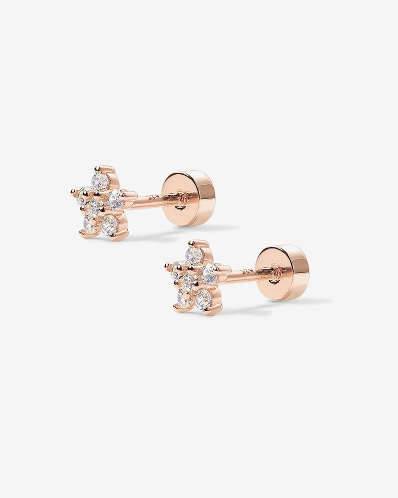 Shinny Flower Stud Screw Back Earrings