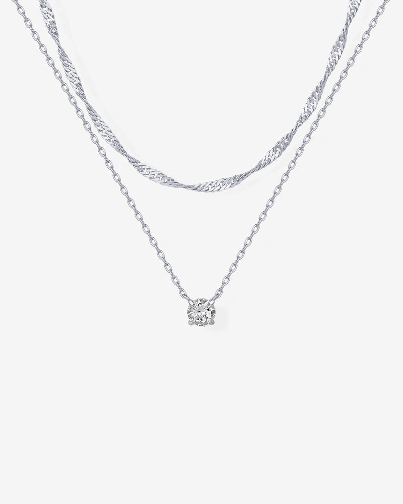 Round Solitaire Layered Necklace Set