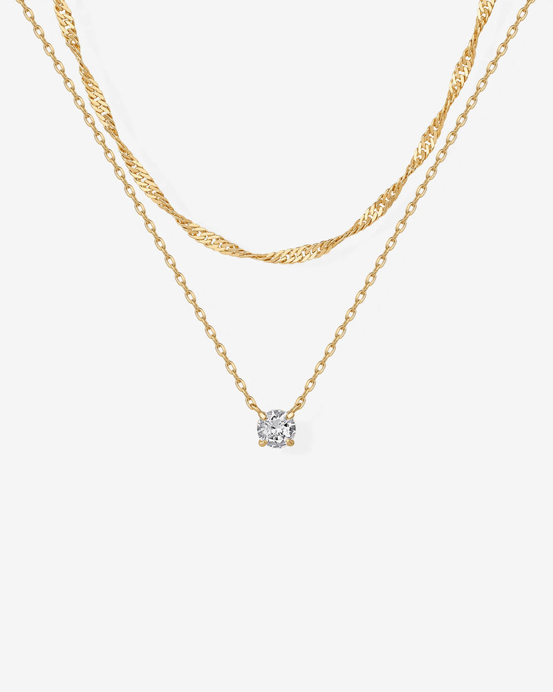 Round Solitaire Layered Necklace Set