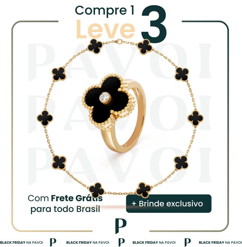 COMBO 6 - COMBO ANEL E CORRENTE VAN CLEEF BLACK GOLD SORTE