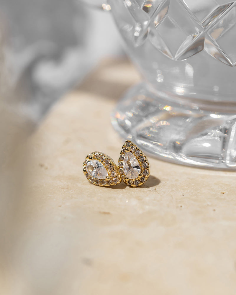 Pear Halo Studs